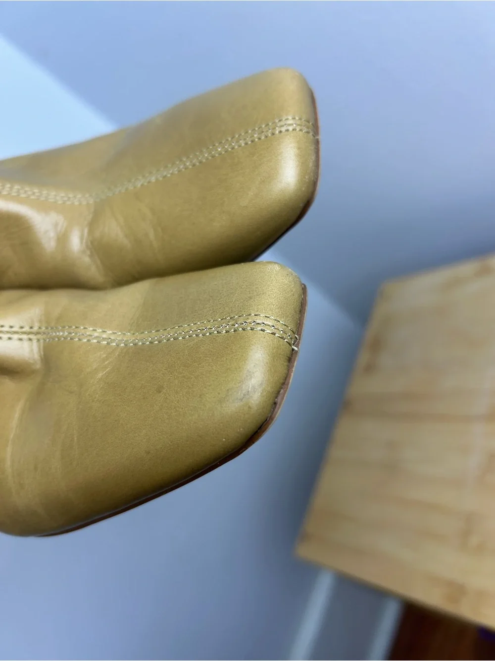 Mango Squared Toe Leather Ankle Boots Size 36 Women's Block Heel butter yellow